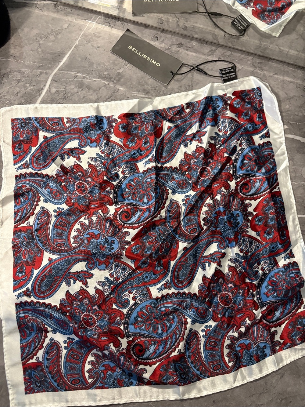 Bellissimo Red & Blue Paisley Silk Scarf